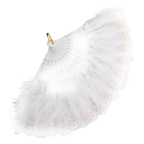 White feathered folding fan - white,