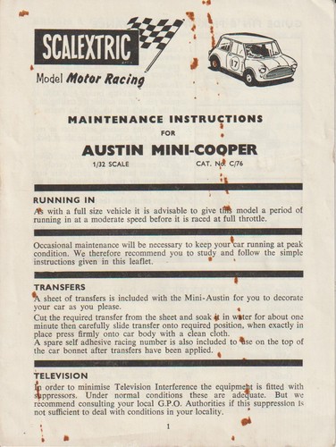 Scalextric 1965 ins 073 c76 - ins-073,