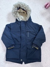 Next Boys Navy Blue Parka Coat With Faux Fur Hood Size 2-3 Years 