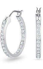 Swarovski Sommerset hoop earrings, White, Rhodium plated 1172374 SILK/ROS