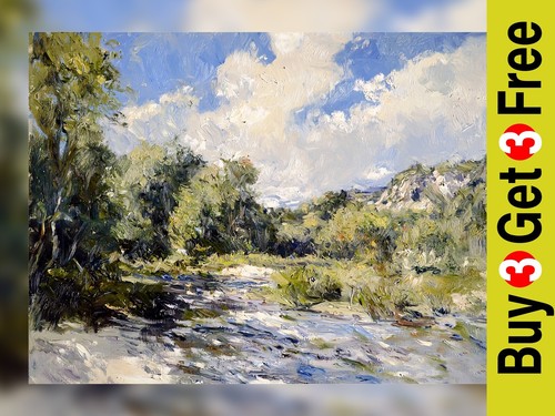 Sunlit river view - sunlit, print
