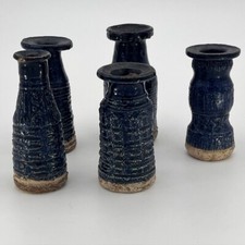5 Miniature Pottery Vases, Blue Glaze, Denise Wren, Oxshott Studio - Signed
