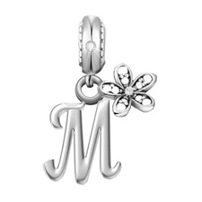 LETTER M NAME INITIAL PINK DAISY FLOWER CHARM 💜 GENUINE 925 STERLING SILVER