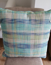 NEXT Teal Blue Checked Country Woven Boucle Cushion Large 59 x 59 cm COVER ONLY.