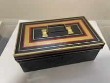 Petty Cash Tin with key + inner compartments Black And Red Chad Valley Vintage