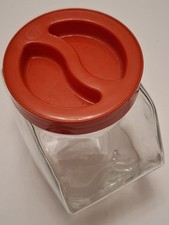 Vintage Borgonovo Italy Hexagonal Glass Biscuit Cookie Storage Jar Red Screw Lid