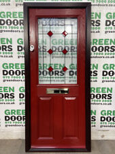 RED COMPOSITE FRONT DOOR COLOURED LEADED GLASS EXTERNAL EXTERIOR DOUBLE GLAZED