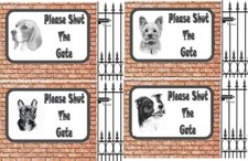 Dog Breed Shut the Gate Meal Sign Beagle Jack Russell Collie Doberman Labrador