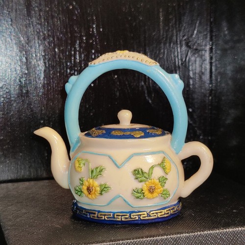 Miniature resin teapot floral - teapot,