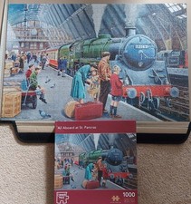 'ALL ABOARD AT ST PANCRAS' 1000 PIECE STEAM TRAIN RAILWAY JIGSAW - COMPLETE