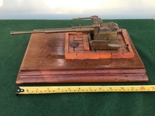 Vintage  WW2 Royal Artillery Hand Made Trench Art Brass Tank Cannon on Plynth