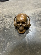 Bronze Skull With Headphones Sculpture Ornament Retro Gift Small