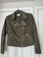 Woman’s Biker Style Jacket Faux Suede Size 14 Olive Green