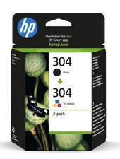 HP 304 2 Pack Tri-colour Black