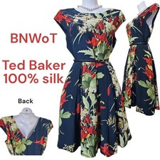 BNWoT Ted Baker UK size 12 100% silk dress Torella Fit Flare swingdance lindyhop