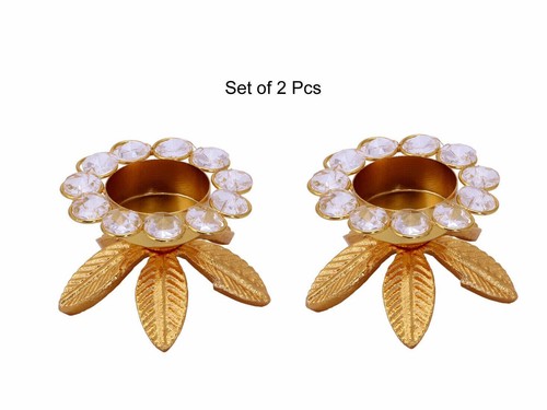 Gold leaf crystal votive - leaf,