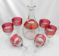 Vintage Italian Glasses Set Cranberry Ruby Clear Gold Grape 1950-70 Wine Liqueur