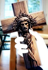 CHRIST CRUCIFIED FACE WOODEN CRUCIFIX CROSS (2D Flat) Wall Decor30x20x0.3cm 