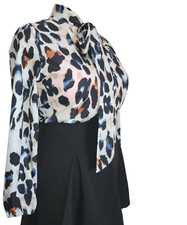 Leopard print tie neck