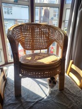 Retro Vintage Mid Century Bamboo Wicker Cane Tub Arm Chair Seat Boho? Tiki?