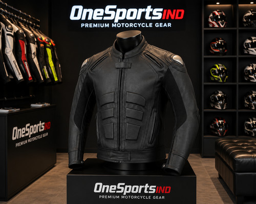 Men black leather motorcycle - black,