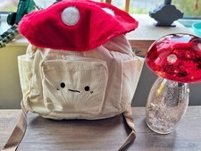 Kawaii Mushroom & Corduroy Backpack – Cream with Red Fluffy Cap