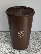 60s 70s Vintage Large Brown Tupperware Storage Container Tub Fan Lid Harvest