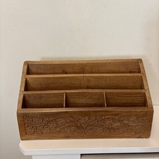 Wooden Wood Letter Rack Holder Carved Floral Tree Design Sections India 12”