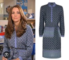 JAEGER AQUIFER BLUE PURE SILK SHIRT DRESS UK 6 ASO ROYAL KATE MIDDLETON PRINCESS