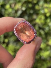 Silver Peach Gemstone & Amethyst Large Ring 6.7 Grams