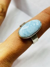 Silver ring UK size Q with big high quality Larimar
