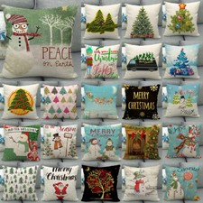 Cojines Christmas Tree Ball Cushion Cover Woven Linen Family Snowman Pillow Case