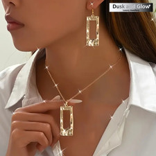 UK Womens Fashion Gold Jewellery Gift Set Necklace Drop Earrings Ladies Wedding