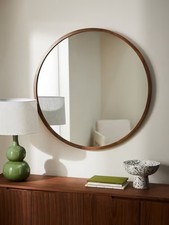 John Lewis 80cm Decorative Slim Solid Oak Wood Round Wall Mirror - [Damage) B+