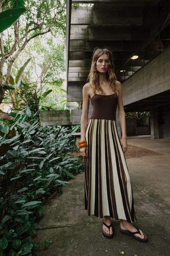 Zara brown stripe midi maxi - brown,