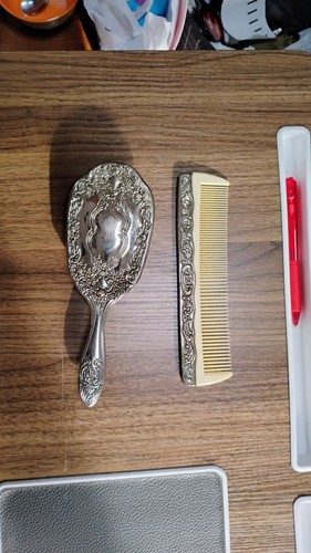 Vintage silver tone comb and - silver,