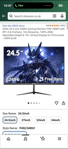 Crua inch 240hz - 24.5,