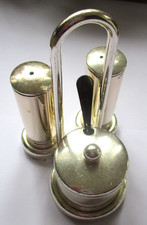 Vintage Stainless Steel Cruet Set: Salt, Pepper & Mustard
