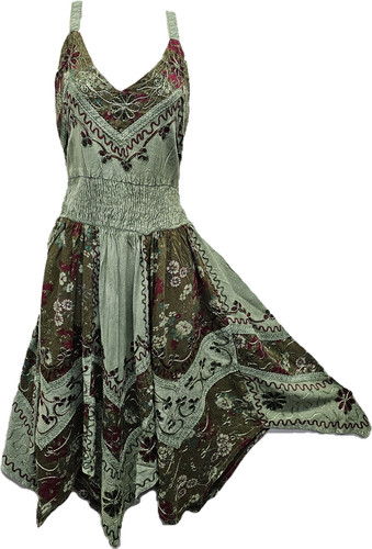Boho patchwork dress - patchwork, olive