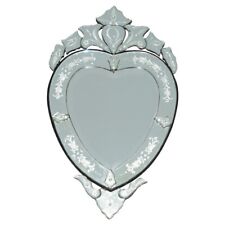STUNNING ANTIQUE CIRCA 1910 VENETIAN ETCHED GLASS HEART SHAPED WALL MIRROR