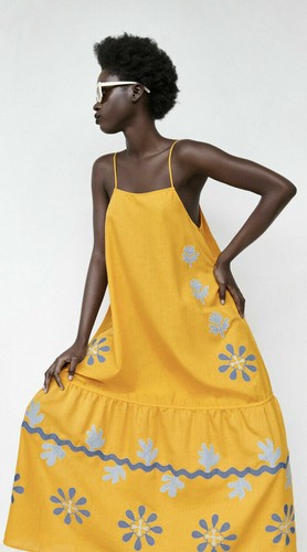 Zara embroidered mustard - embroidered,