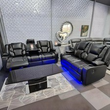 Orlando 3+2 Leather Recliner Sofa Set Electric with LED Lights USB & Cup Holders