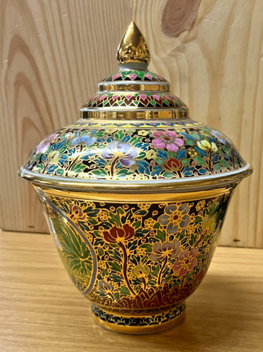 Thai benjarong lidded bowl - benjarong,