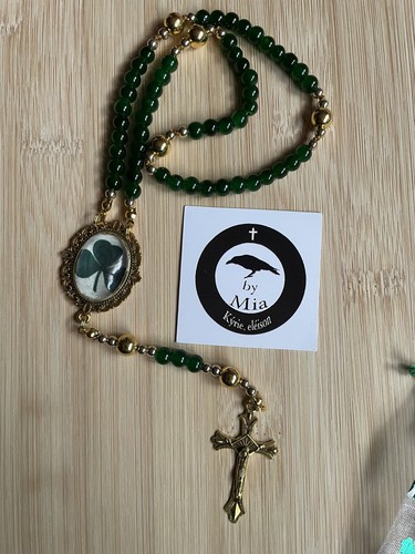 Green gold handmade rosary - green,,