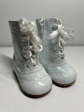 Sevva Exclusive Spanish Style Boots Baby Size 3 Ivory Patent Shoes Lace Up New 