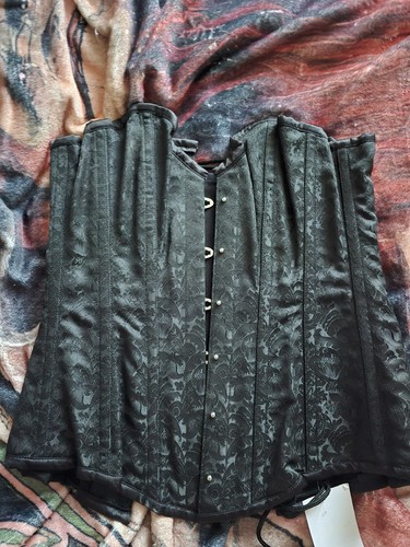 Black heavy damask corset - black,