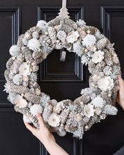 Giant Frosty Morning White Pinecones Snowy Xmas Front Door Christmas Wreath 50cm