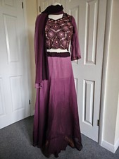 Stunning Asian pink & purple, embellished, skirt, top & scarf occasion outfit- M