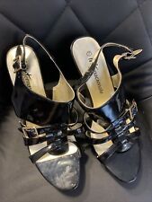 Internacionale Black Patent High Heels Stiletto Sandals Shoes Size 7/40 NWT