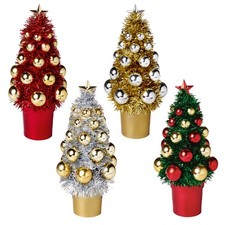 Mini Tinsel Christmas Tree with Baubles 21cm Decoration - Choose Colour